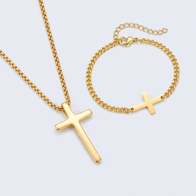 Collier et bracelet croix homme