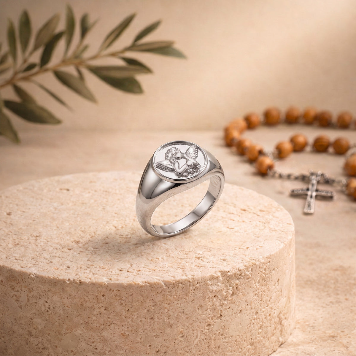 Bague ange acier inoxydable argentée