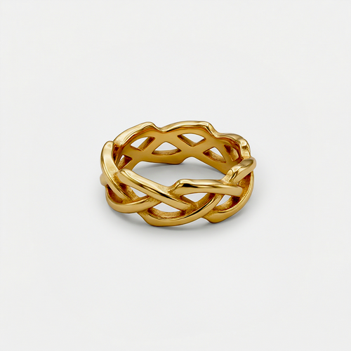 Bague couronne d'épines, dorée, sur fond blanc