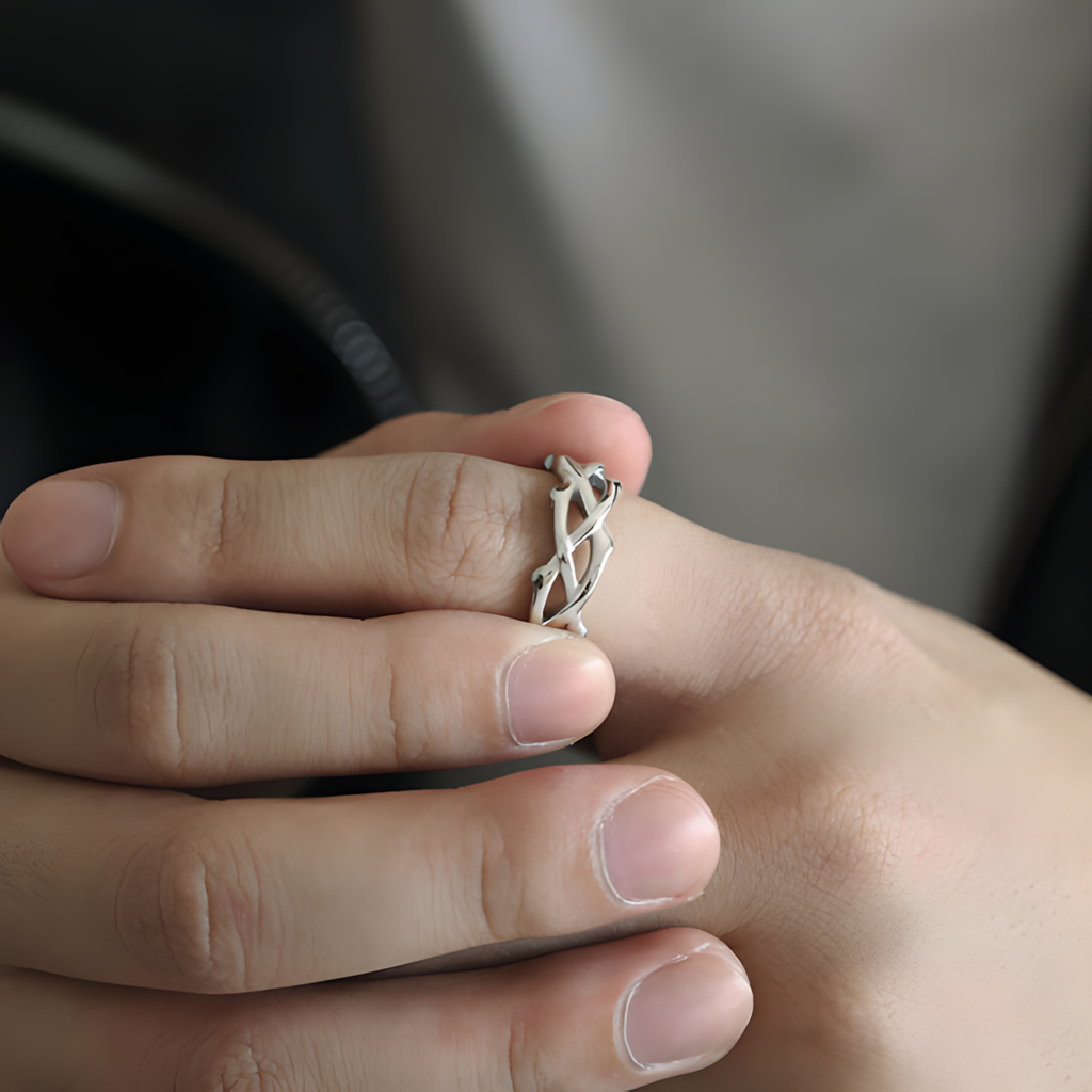 __switch:Argent Bague Couronne d'Épines Homme