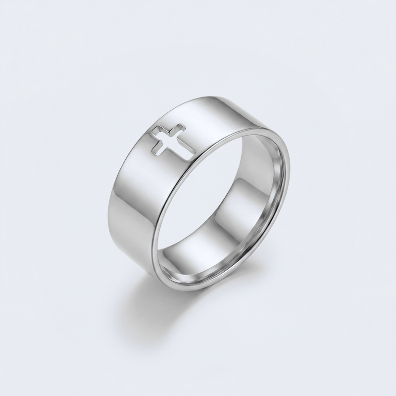 Bague croix acier inoxydable argentée