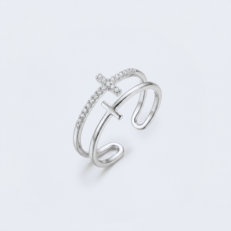 Bague croix ajustable argentée
