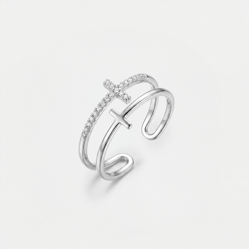 Bague croix ajustable argentée