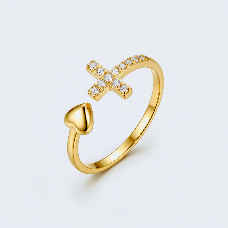 Bague croix amour dorée