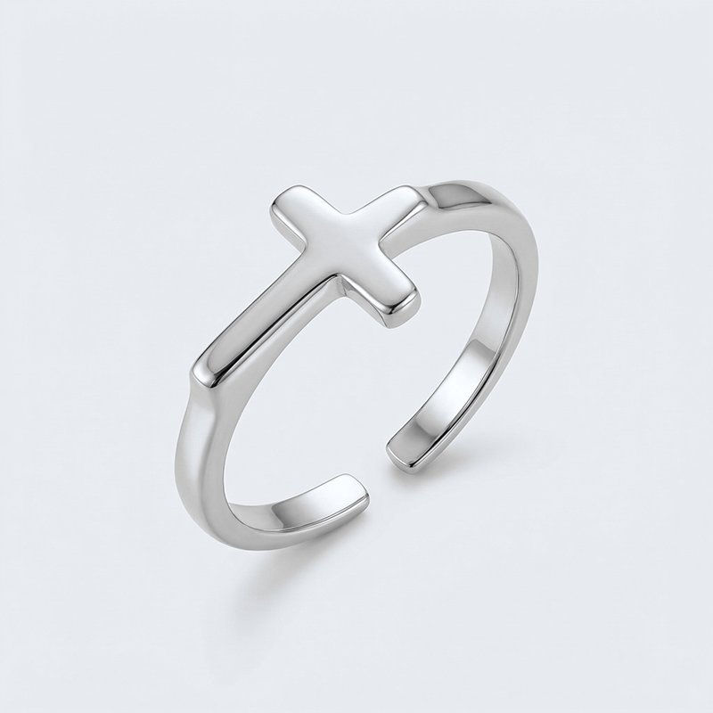 Bague croix chrétienne argentée