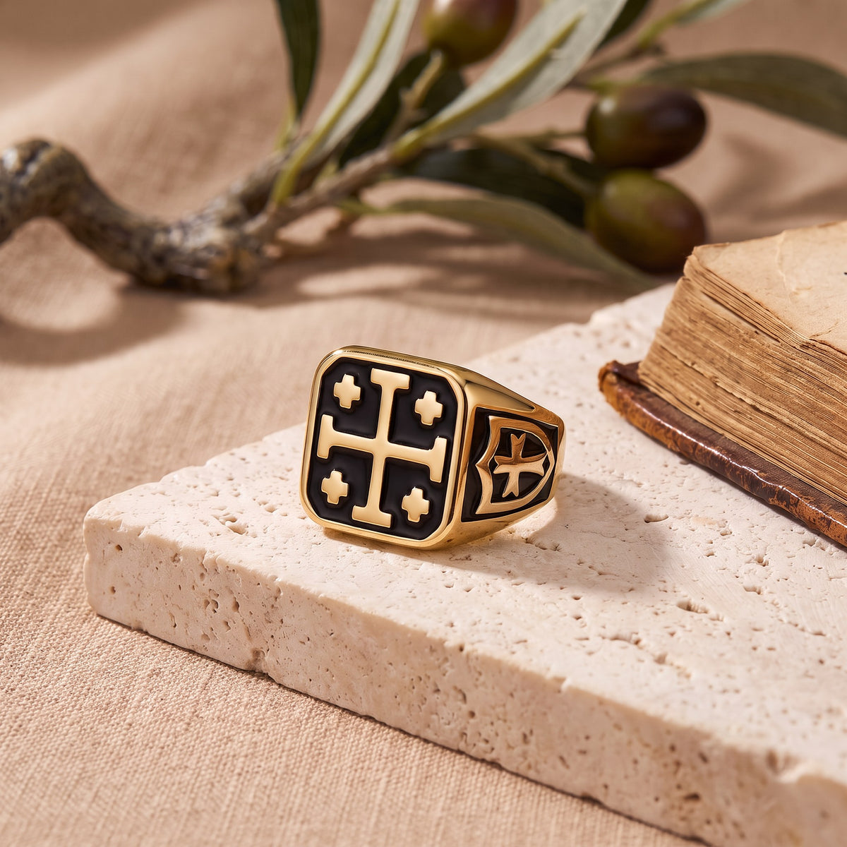 Bague croix de Jérusalem acier inoxydable