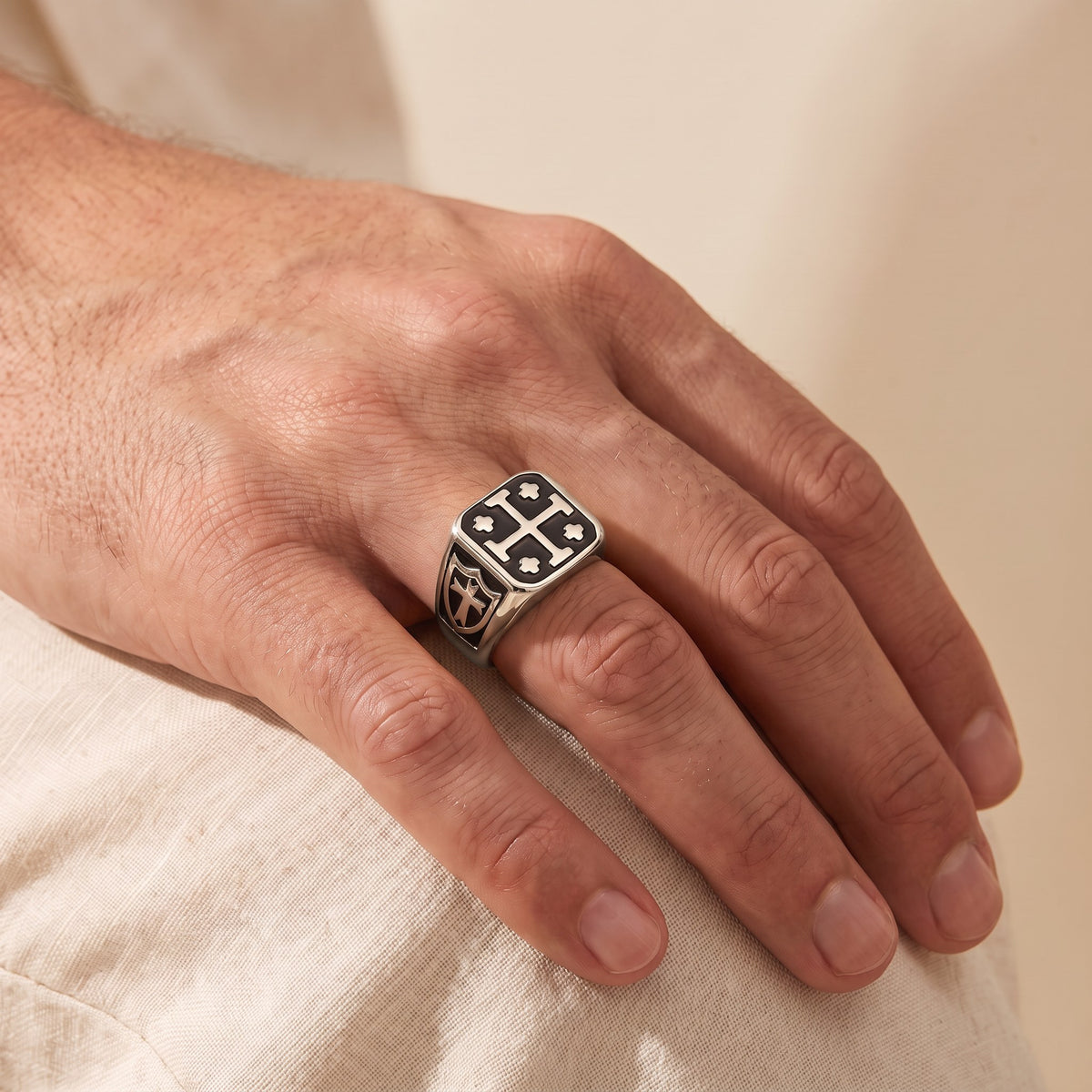 Bague croix de Jérusalem homme argentée