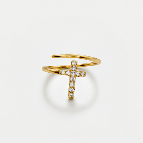Bague croix dorée, dorée, sur fond blanc