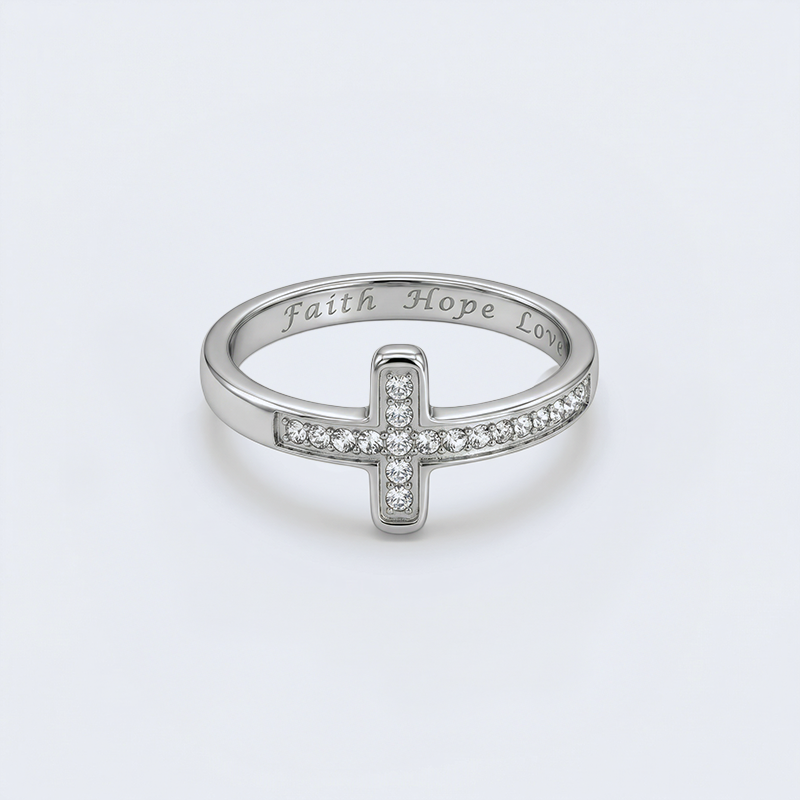 Bague croix fantaisie argentée