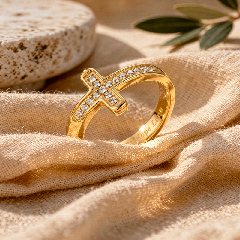 Bague croix fantaisie, vue de détail