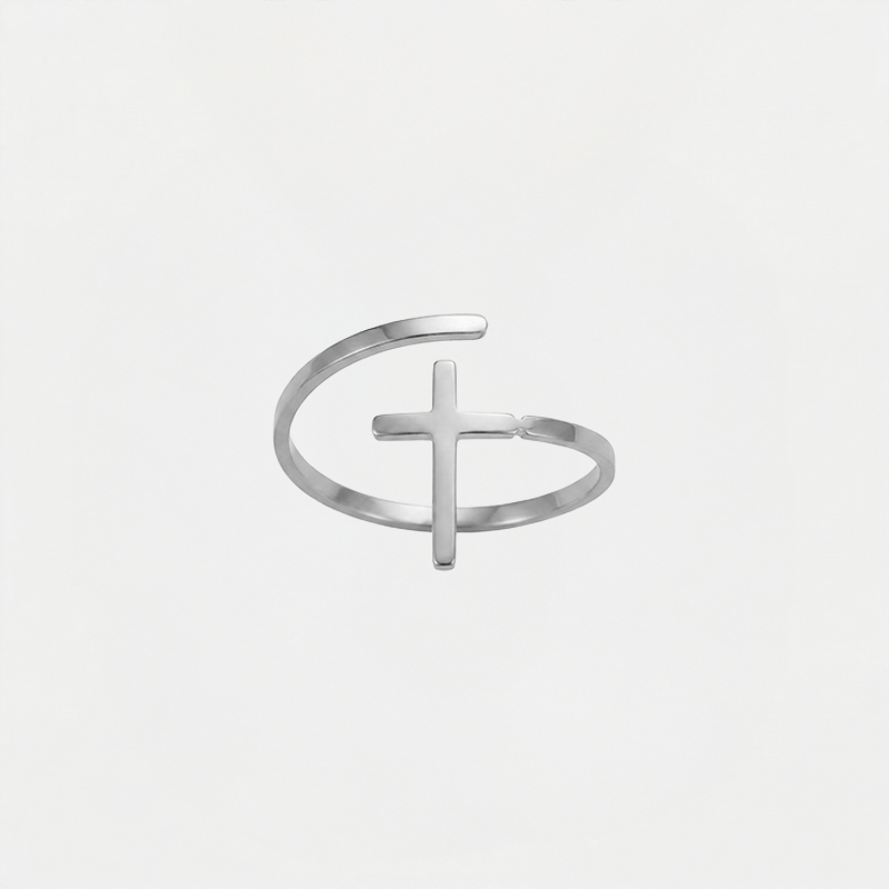 Bague croix femme acier en argent