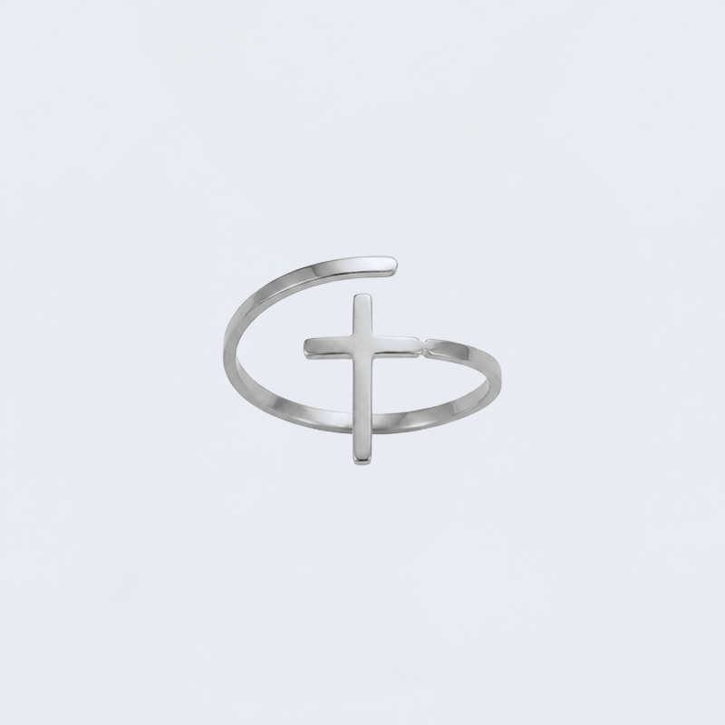 Bague croix femme acier
