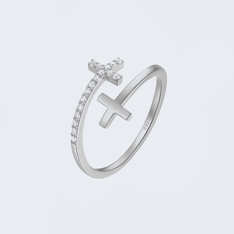 Bague double croix argent