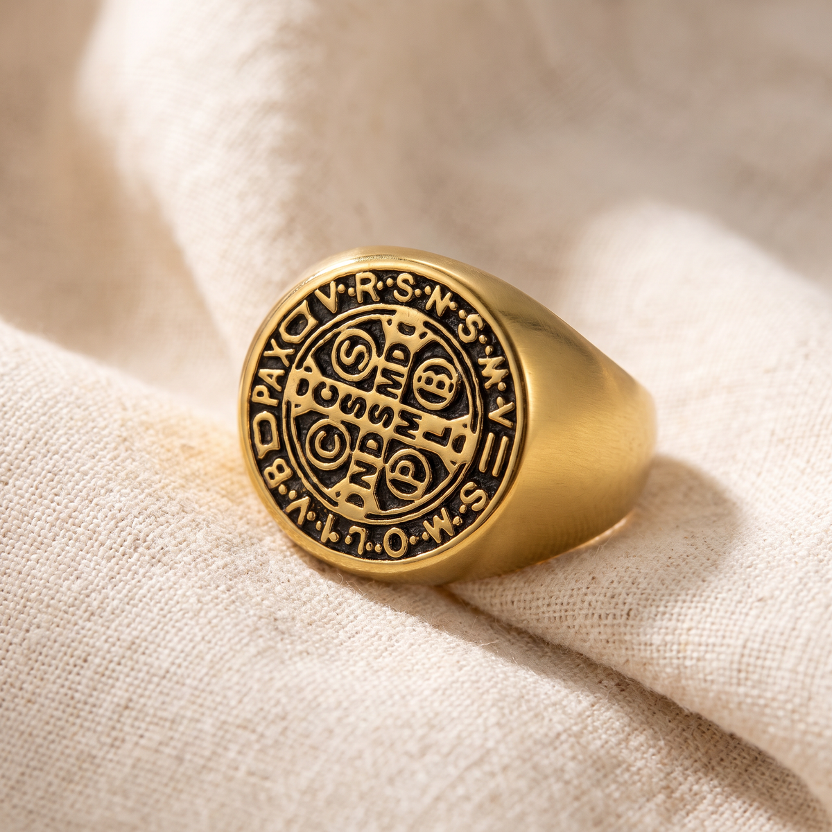 Bague Saint Benoît acier inoxydable