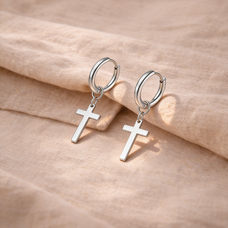 Boucles d'oreilles croix acier inoxydable