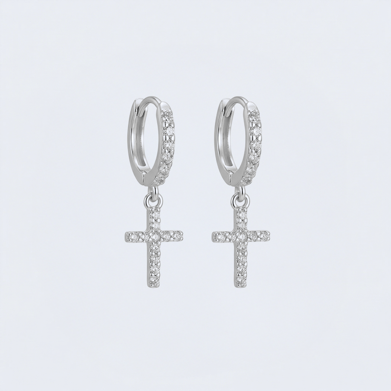 Boucle d'oreille croix argent