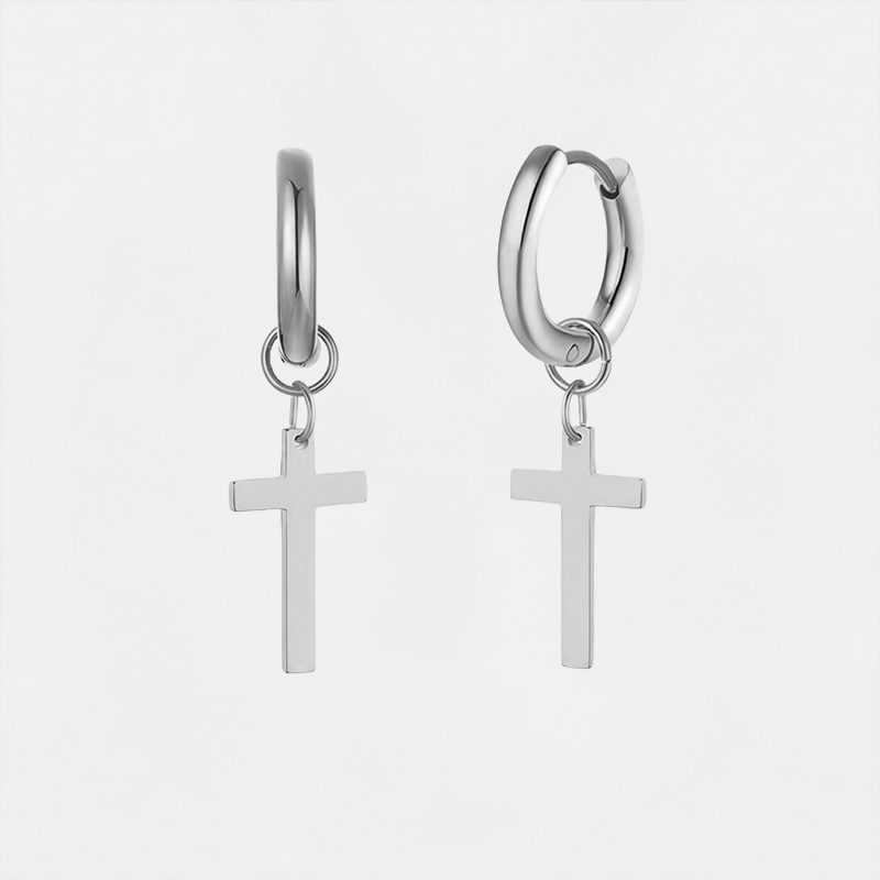 Boucles d'oreilles croix acier argent