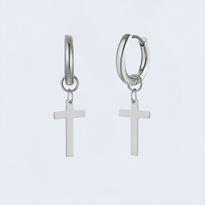 Boucles d'oreilles croix acier inoxydable argentées