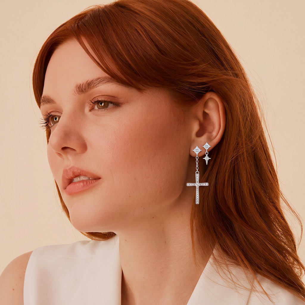 Boucles d'oreilles croix asymétriques femme