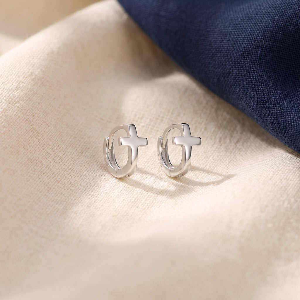 Boucles d'oreilles croix chrétienne argent 925