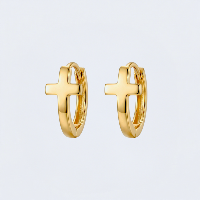Boucles d'oreilles croix chrétienne dorées
