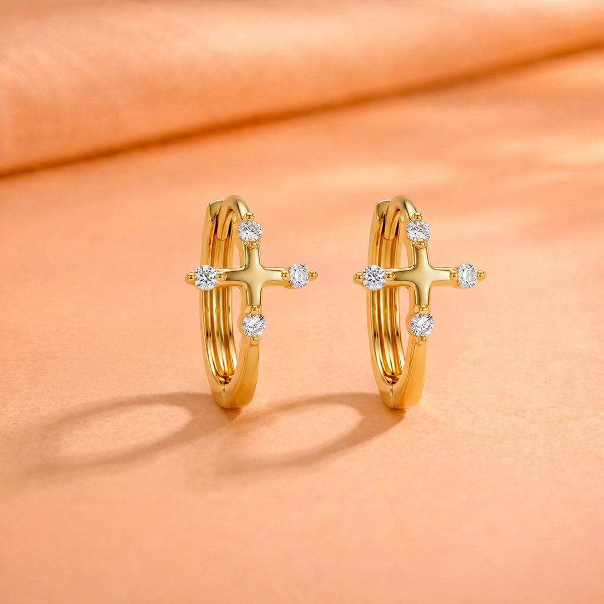 Boucles d'oreilles croix créoles argent 925 dorées