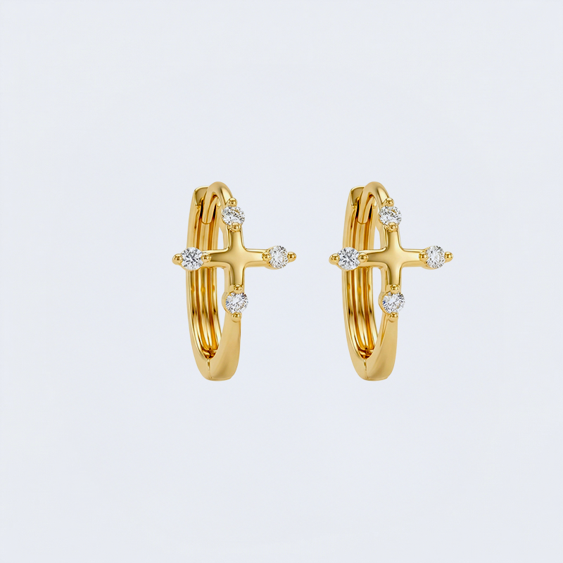 Boucles d'oreilles croix créoles dorées