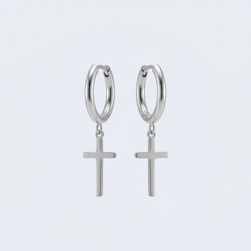 Boucles d'oreilles croix femme argentées