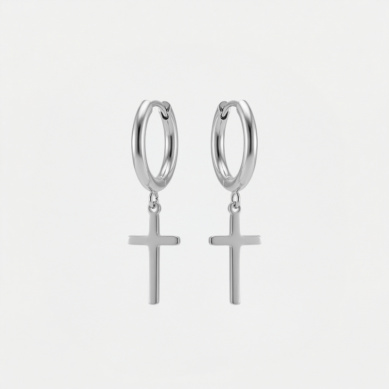 Boucles d'oreilles croix argentée