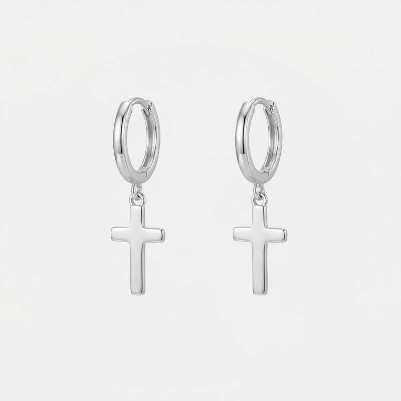 Boucles d'oreilles croix pendantes - Cécile