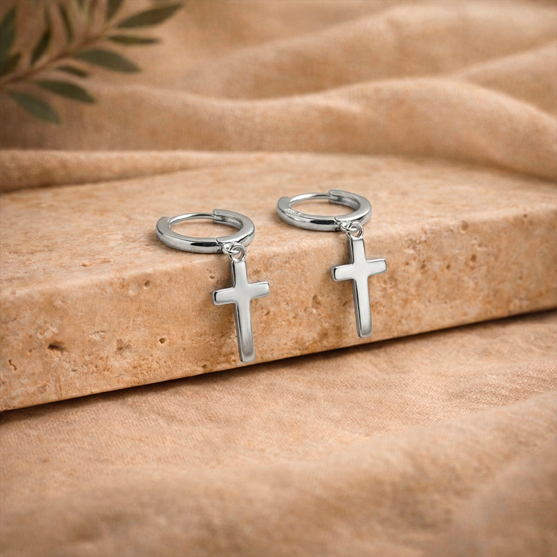 Boucles d'oreilles croix pendantes - Cécile