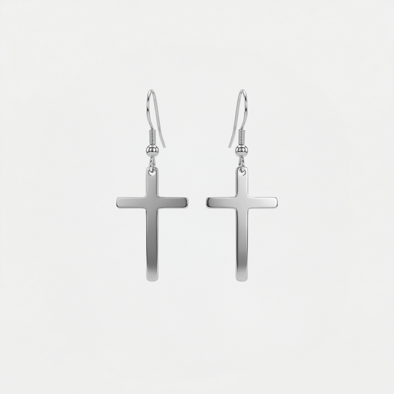 Boucles d'oreilles croix, finition argentée