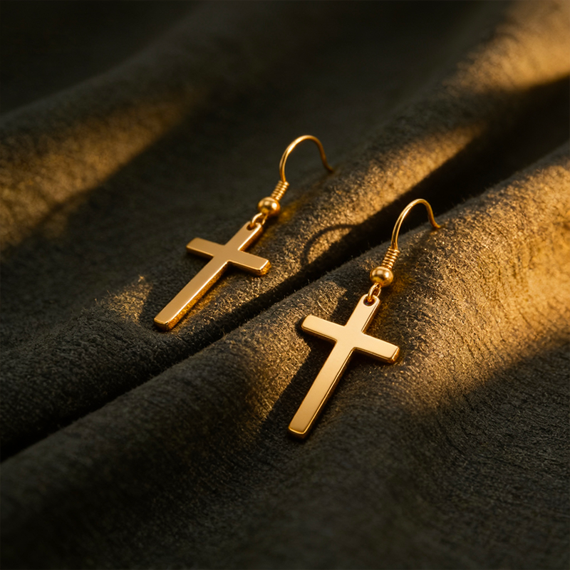 Boucles d'oreilles en forme de croix, vue de détail
