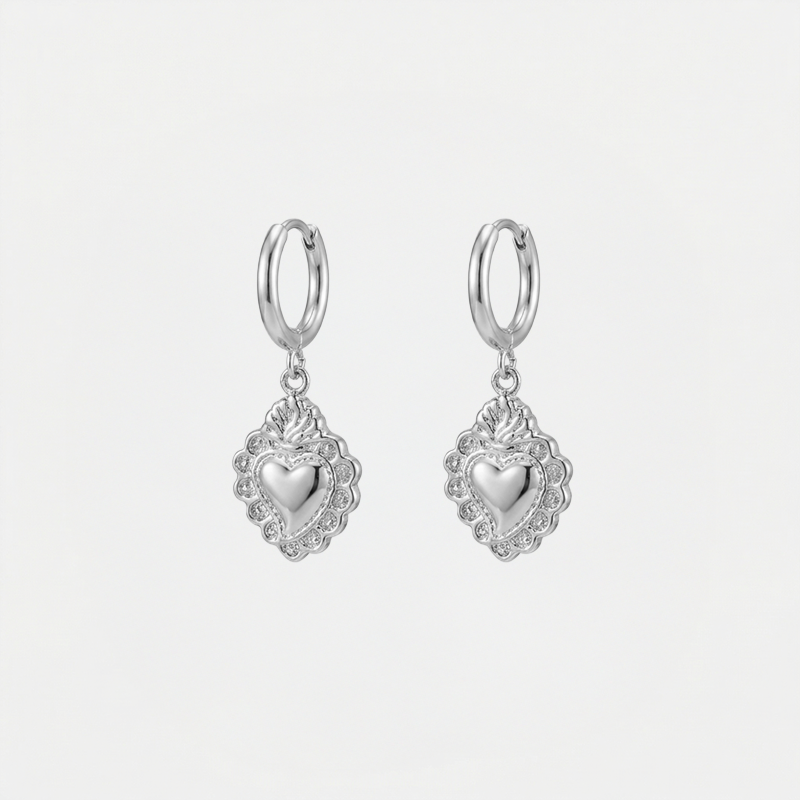 Boucles Ex Voto cœur argentée