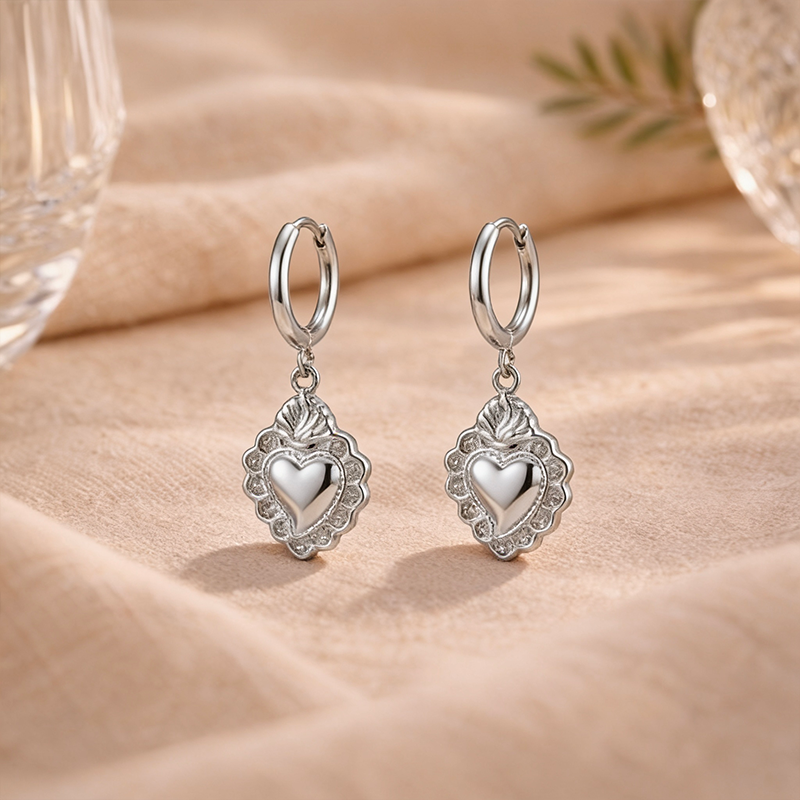 Boucles Ex Voto cœur argentée