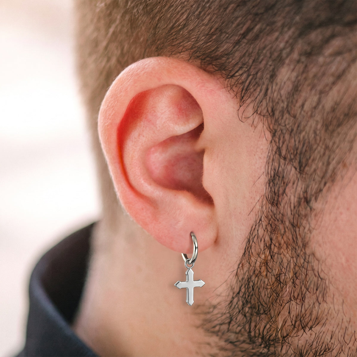 Boucles d'oreilles homme croix argent sterling
