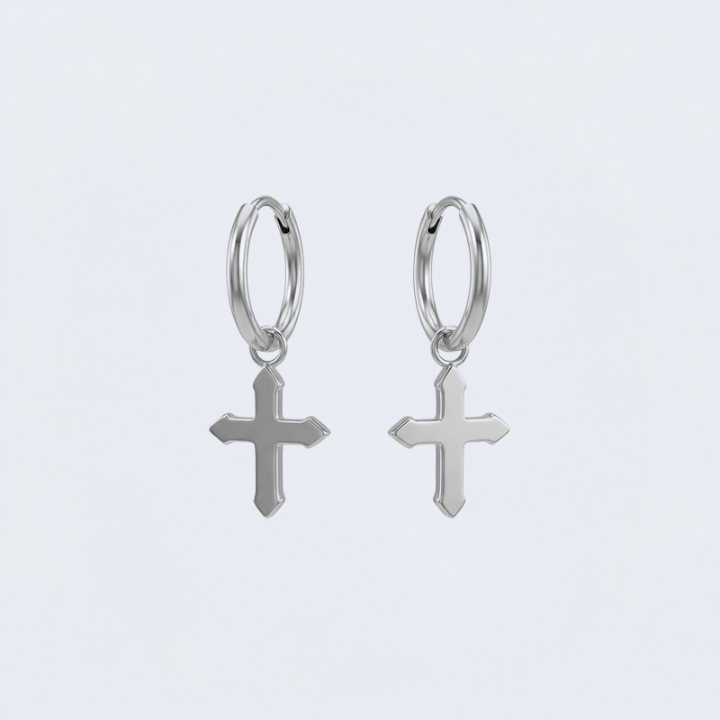 Boucles d'oreilles homme croix argentées