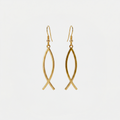 Boucles d'oreilles Ichtus, dorées, sur fond blanc