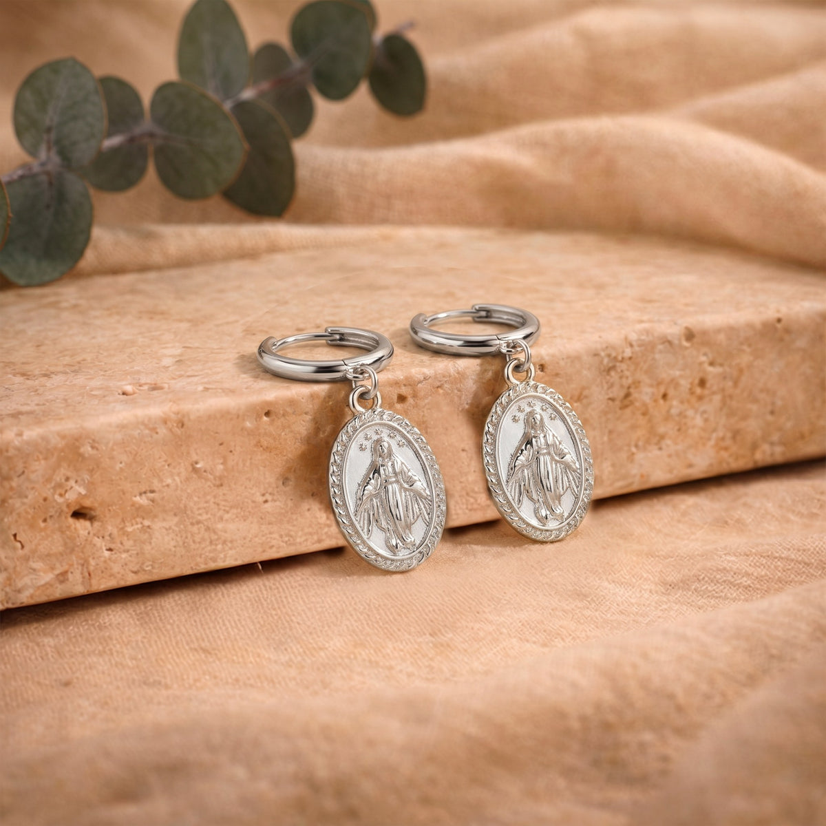 Boucles d'oreilles Vierge Marie argent 925