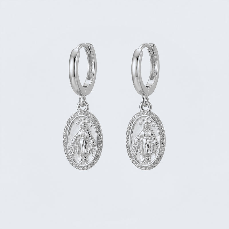 Boucles d'oreilles Vierge Marie argentées
