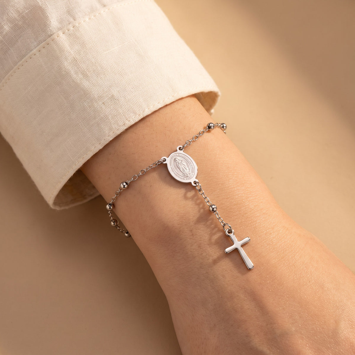 Bracelet chapelet femme argenté
