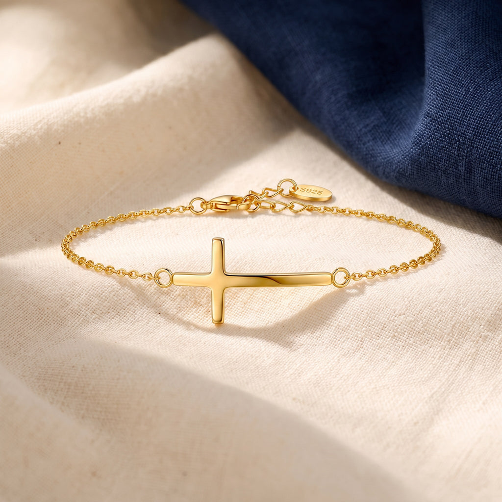 Bracelet croix chrétienne argent 925 doré
