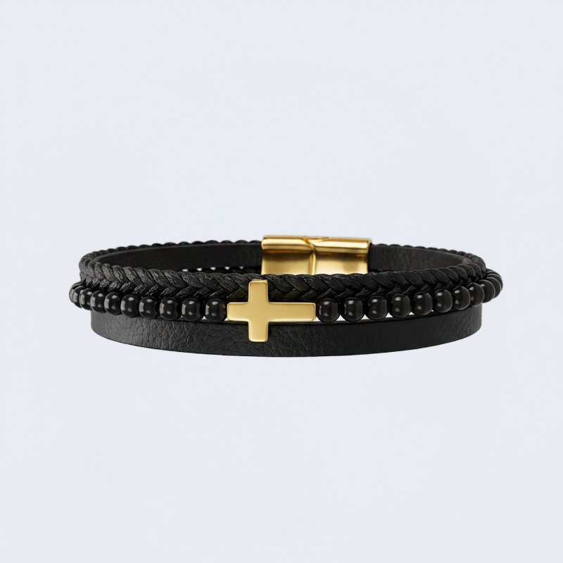 Bracelet croix cuir