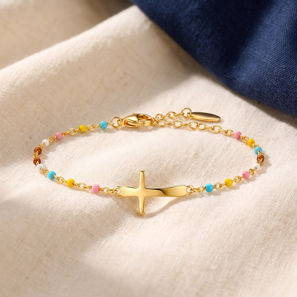 Bracelet croix fantaisie argent 925 doré