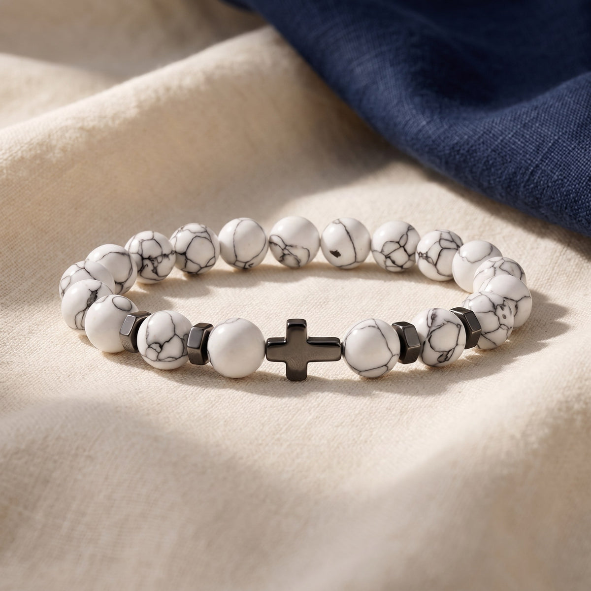 Bracelet croix pierre naturelle acier inoxydable