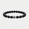 Bracelet croix pierre naturelle, noir, sur fond blanc