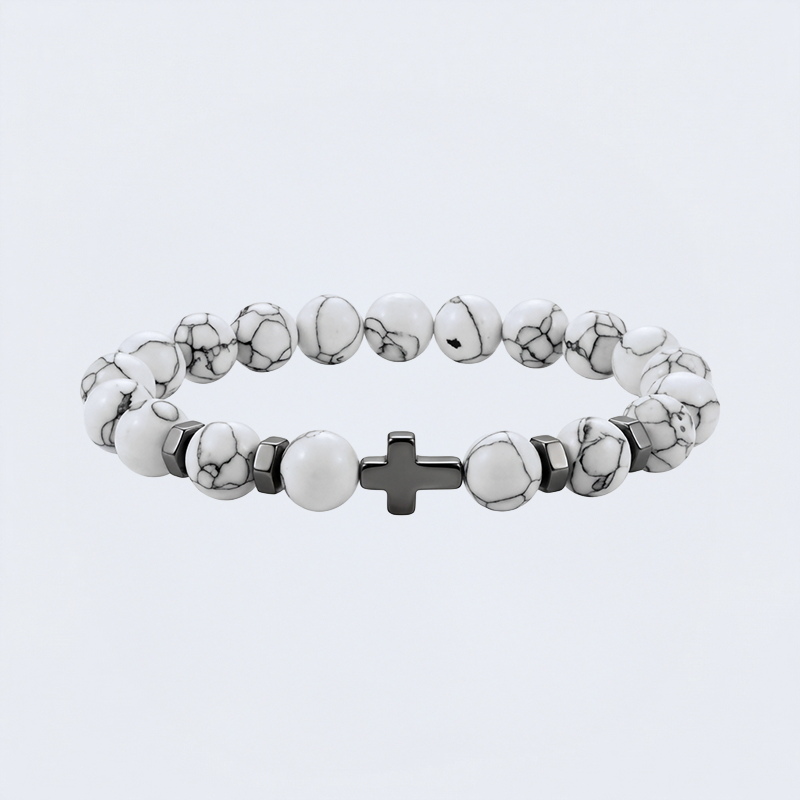 Bracelet croix pierre naturelle blanc