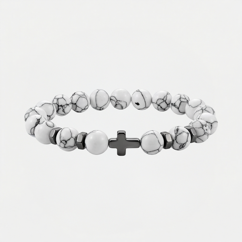 Bracelet croix pierre naturelle, vue de détail