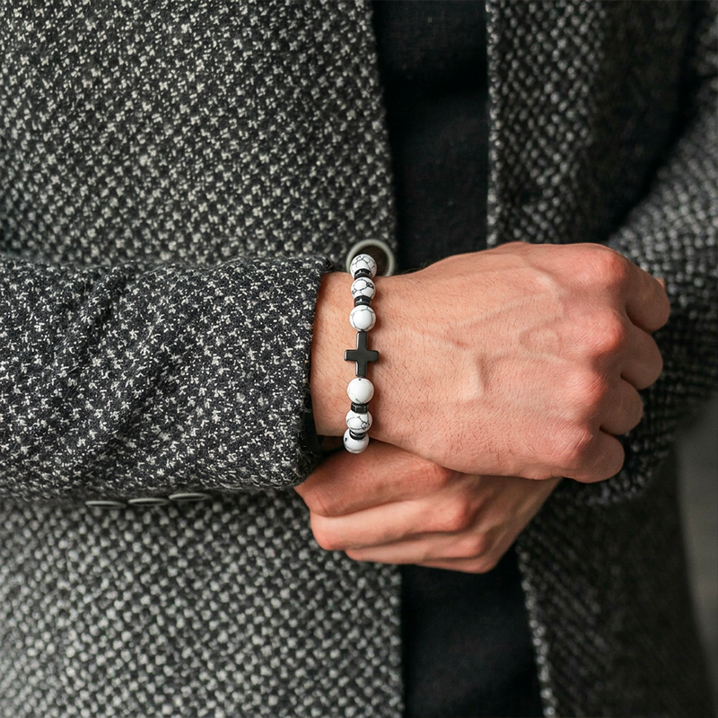 Bracelet croix pierre naturelle - Roch