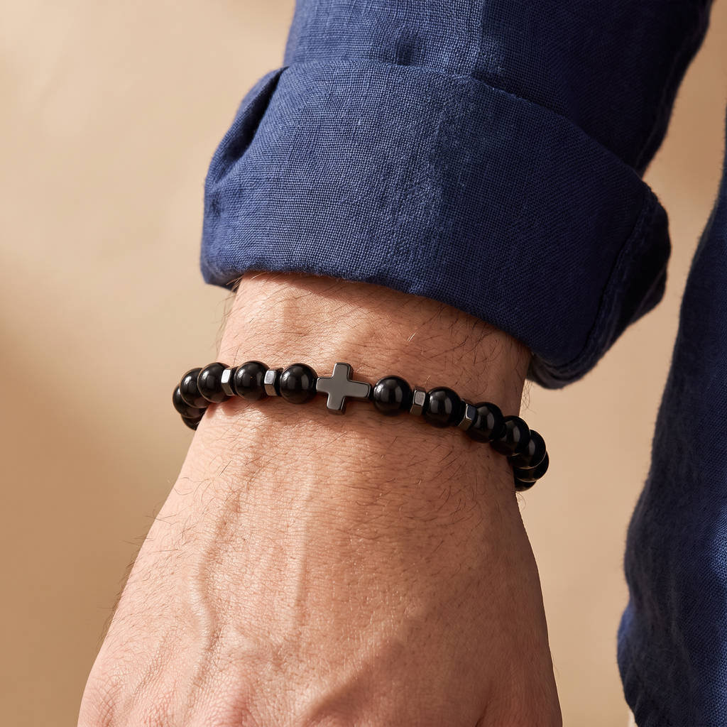 Bracelet croix pierre naturelle homme